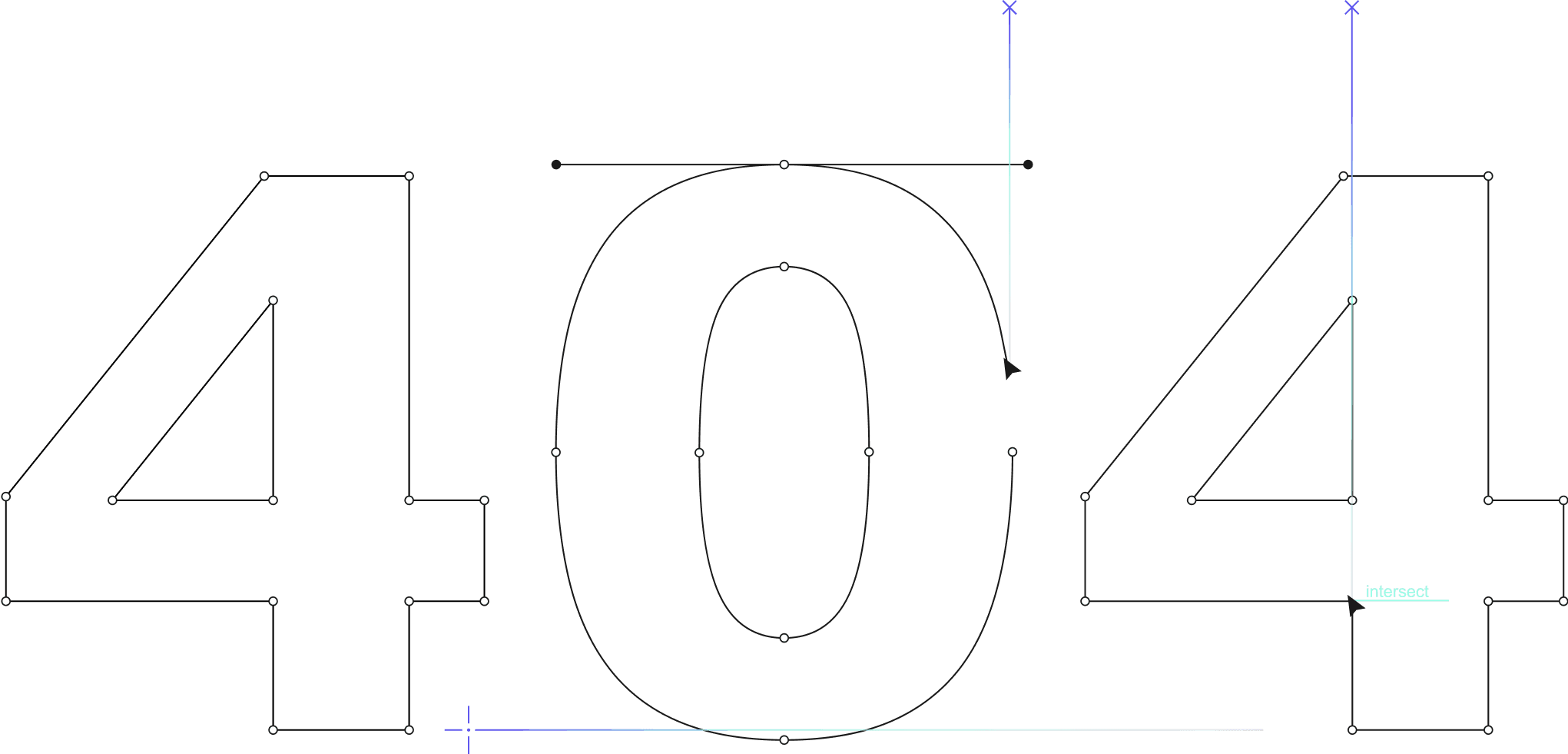 Large illustration of text that writes 404.