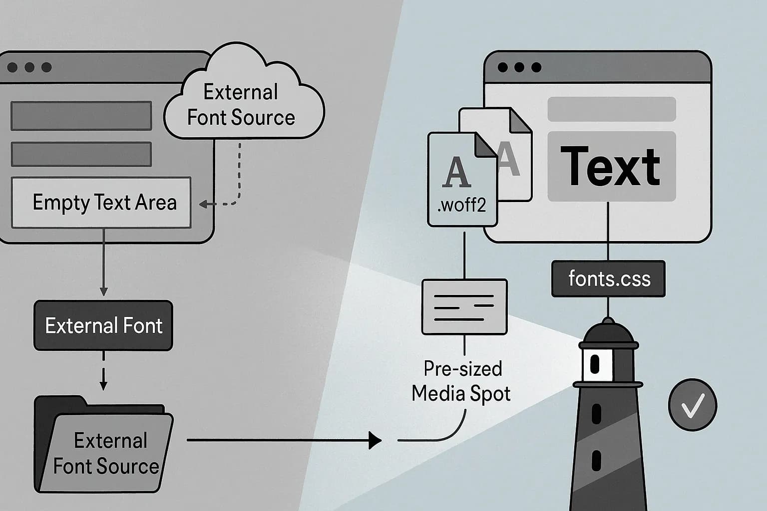 A visual emphasizing the extra steps required to download fonts