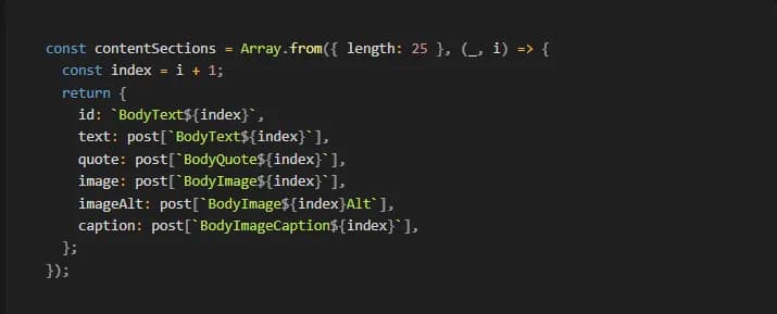 The implementation details of my Array.from method to create content sections