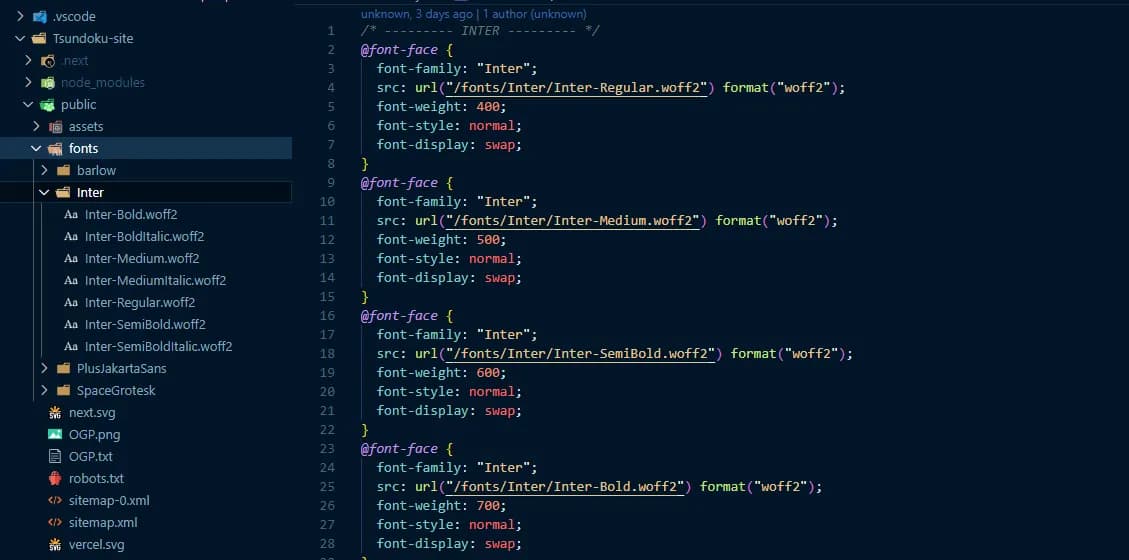 A CSS file with @font face fields
