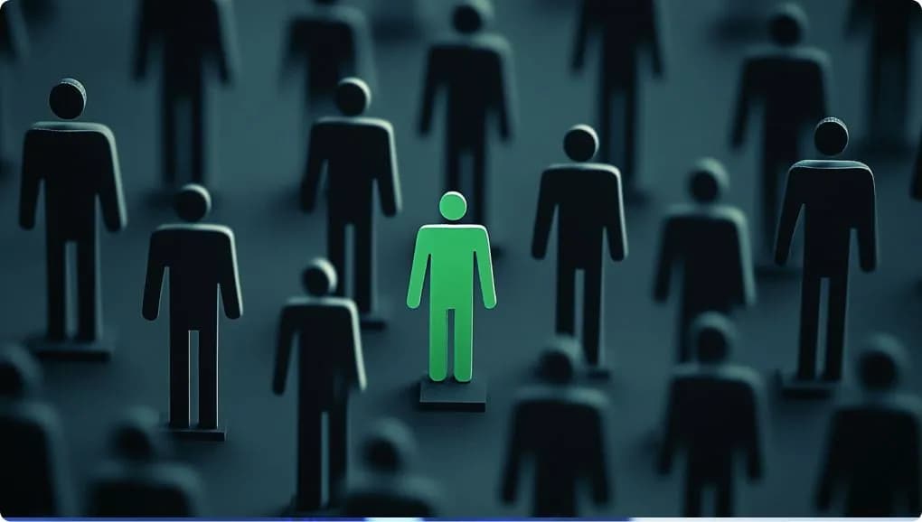A group of people with one person who is different in the center.