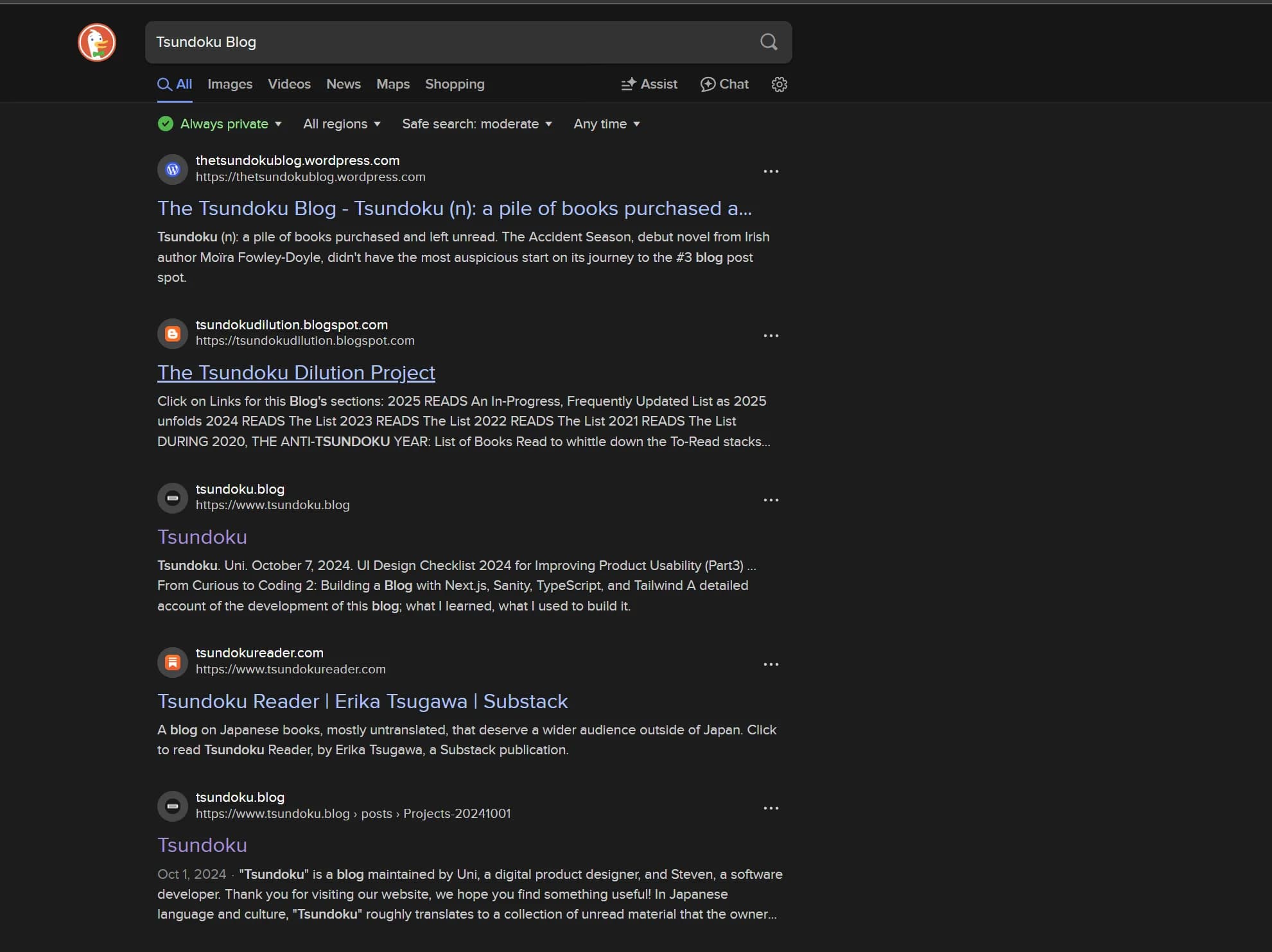 The Search results for "Tsundoku Blog" on DuckDuckGo
